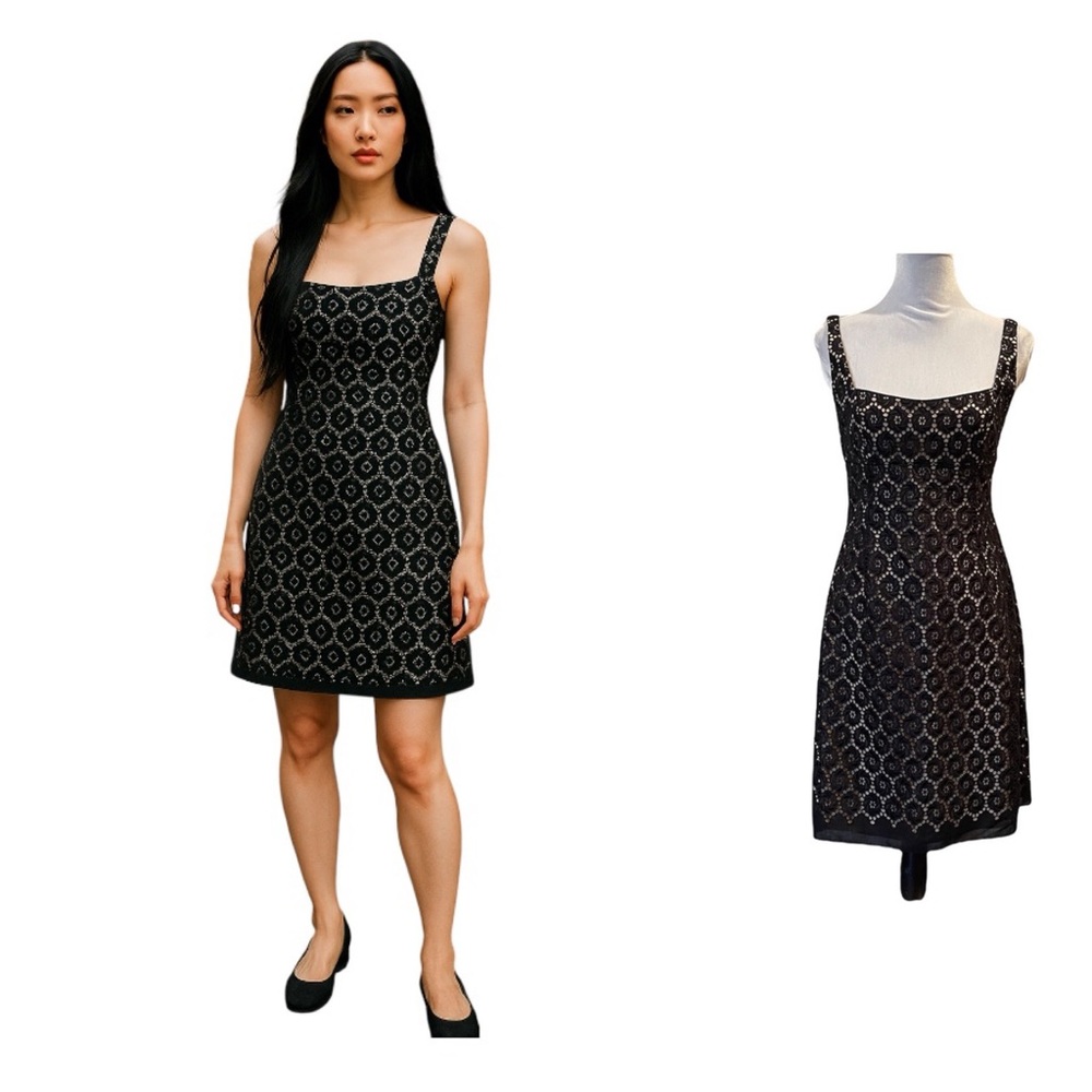 Elie Tahari classic Black & Tan lace overlay sheath cotton sleeveless dress 8